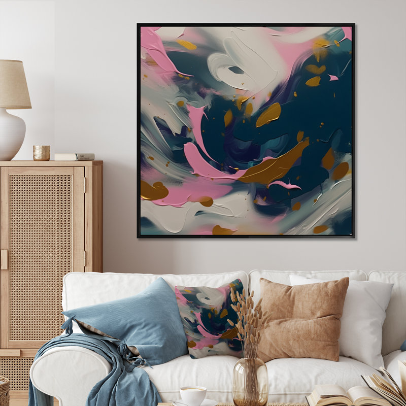 «Lauver Abstract Brushstroke», reproduction d'art sur toile, Cadre photo noir, H 16 po x l 16 po x P 1 po