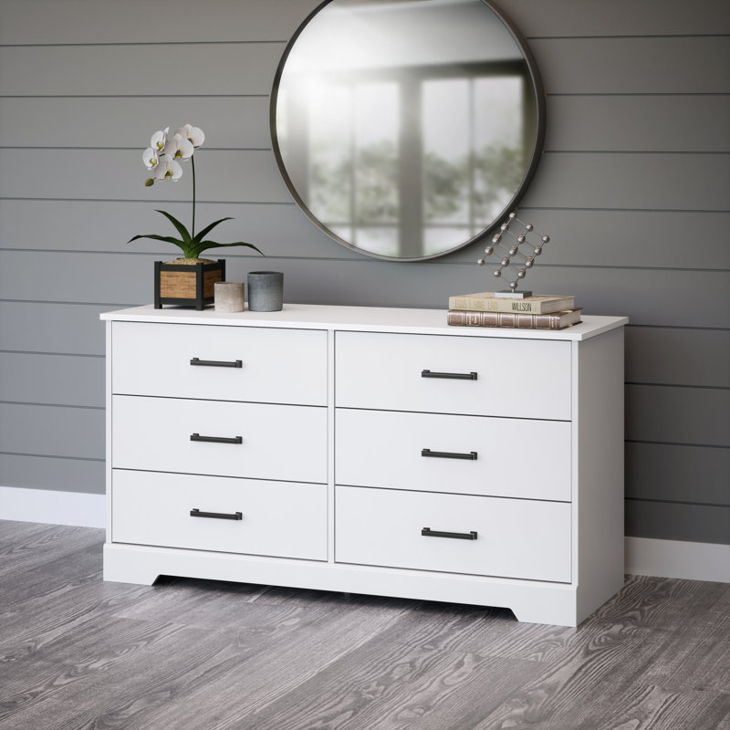 Yazeed 53.25"W  6-Drawer Double Dresser,  Farmhouse Chest of Drawers, Strage for Bedroom, Office, Living Room, 53.25"W x 28.5"H x 18.25"D, White