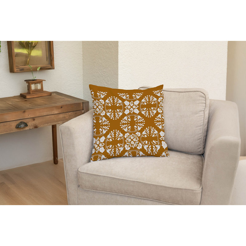 Coussin décoratif Rumi, Carré 18 po, Ocre / brun doré
