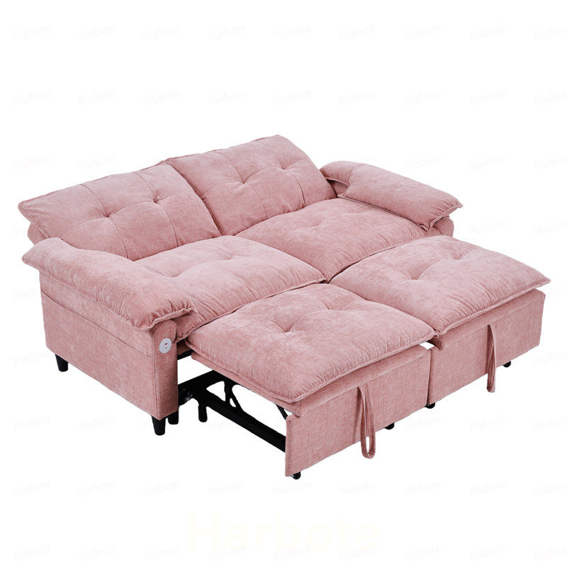 Canapé-lit convertible en velours avec matelas dépliable, Velours - rose