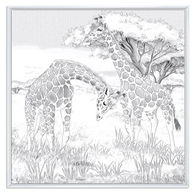 «Black and White Giraffes In Safari», reproduction d'art sur toile traditionnelle