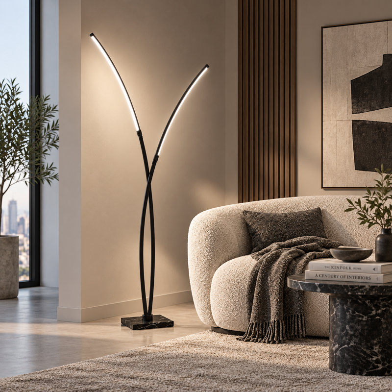 Lampe sur pied moderne à DEL de 80 po en métal, éclairage 3 couleurs, intensité variable en continu, base en marbre