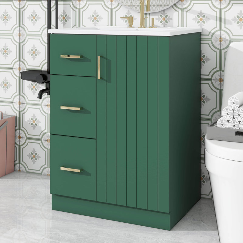 Meuble-lavabo moderne 24 po avec lavabo à porte à fermeture en douceur et tiroirs pour petits espaces, Vert