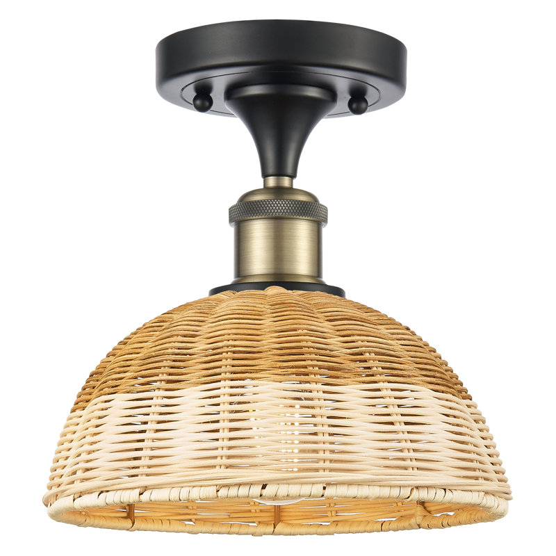 Ballston - Bristol Natural II - 1 Light 9" Semi-Flush Mount - Black Antique Brass Finish - Natural Shade, Black Antique Brass