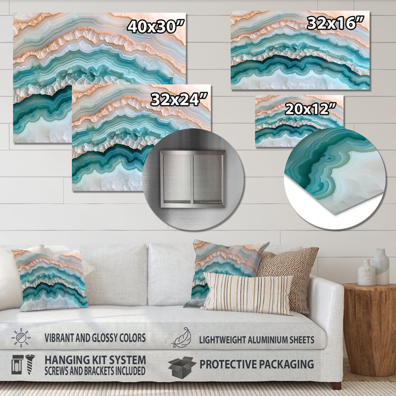 Agate Dream River XIII - décoration murale géode en pierre, impression traditionnelle en métal, H 30 po x l 40 po x P 0,84 po