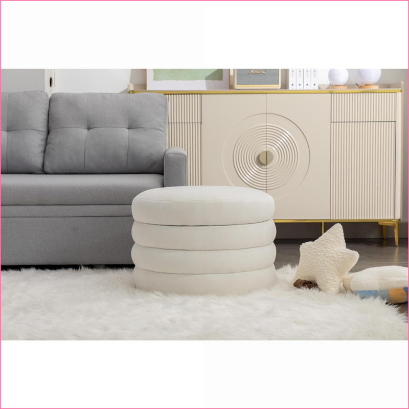 Ottoman with Storage &amp; Reversible Cover - Bedroom Bench, Footstool, Makeup Stool | Ivory | Velvet, White Velvet