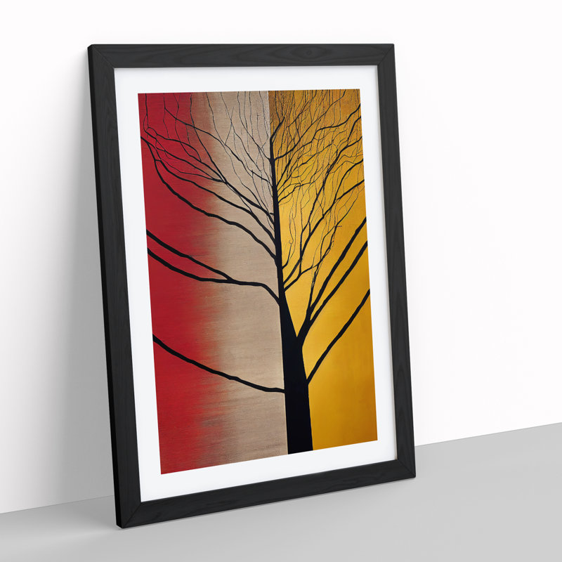 Abstract Tree Painting No.3 - Wall Art, Black Framed Paper, 66cm H x 48cm W, White