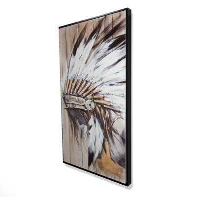 Indian With Feathers Print On Canvas
