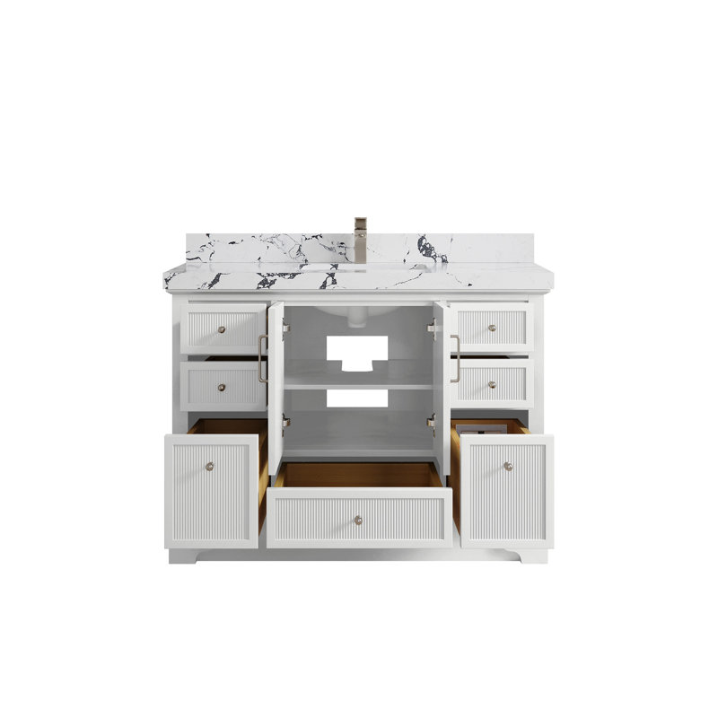 Meuble-lavabo simple autoportant 48 po avec plateau en quartz Alys