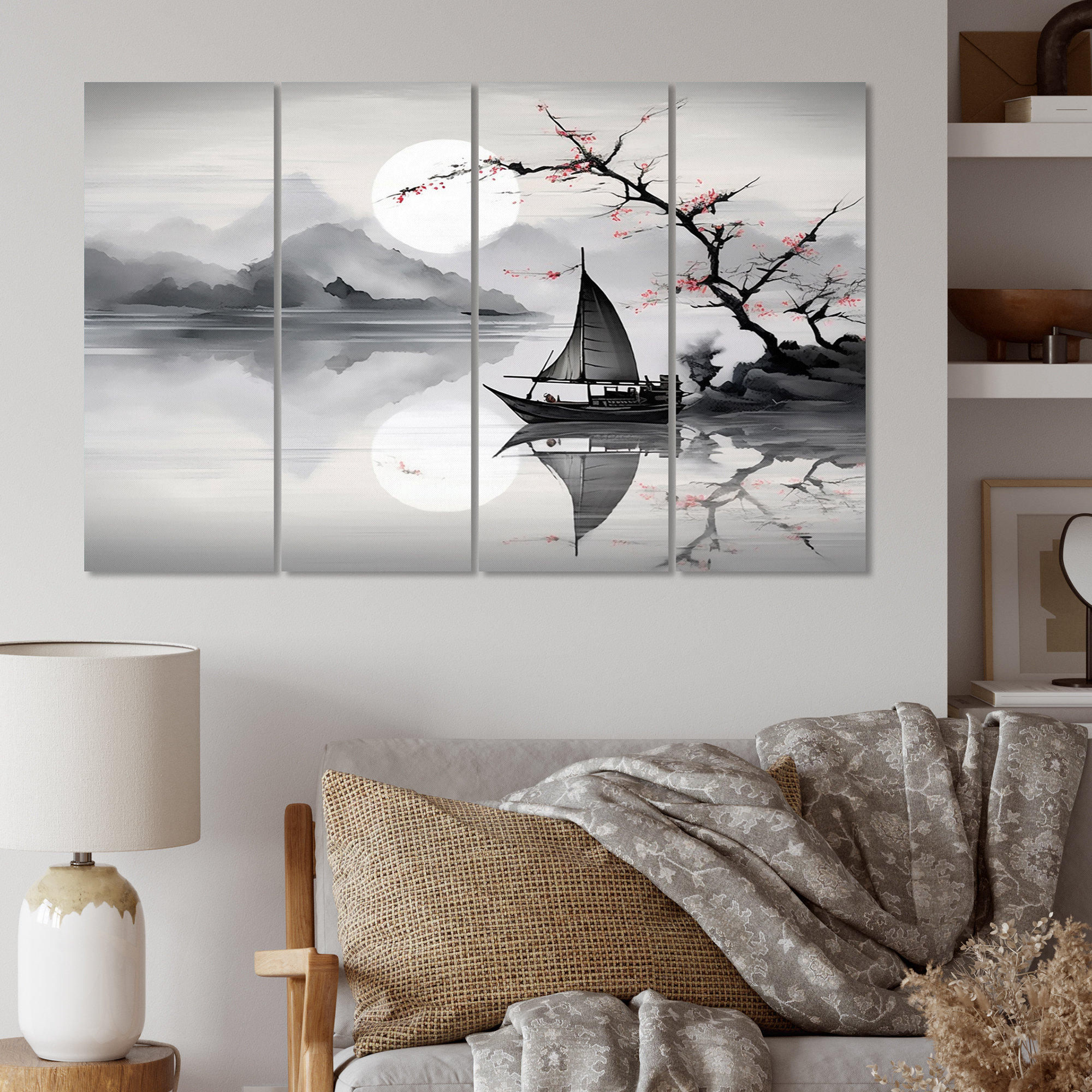 DesignArt Asian Art Sailboat Sumi IV - Asian Art Metal Wall Decor Set ...