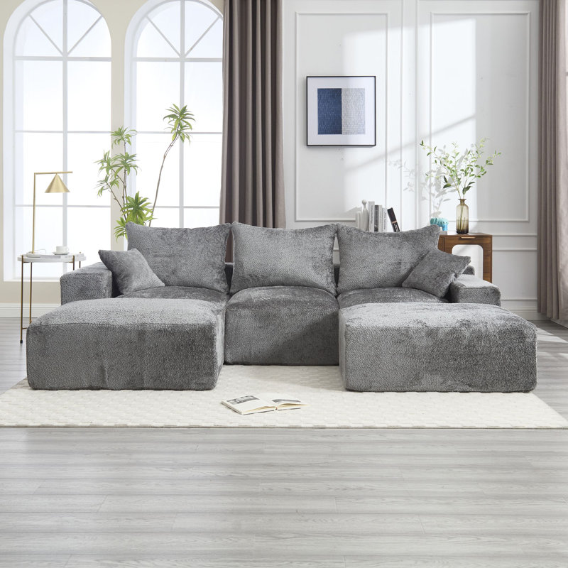Chenille Upholstered U-Shape Sectional Sofa - Modular Sofa Collection, Grey Chenille