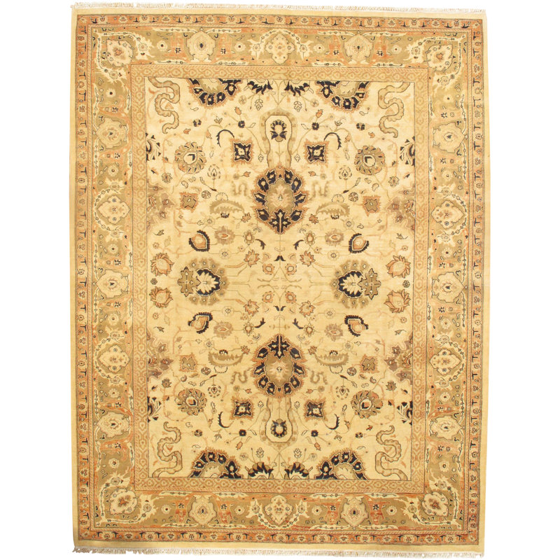 Tapis noué la en laine ivoire à la main Solal