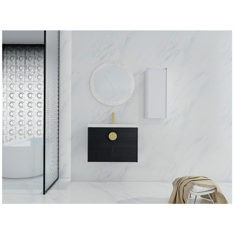 Meuble-lavabo mural 28 po avec lavabo en céramique et armoire d'appoint, porte