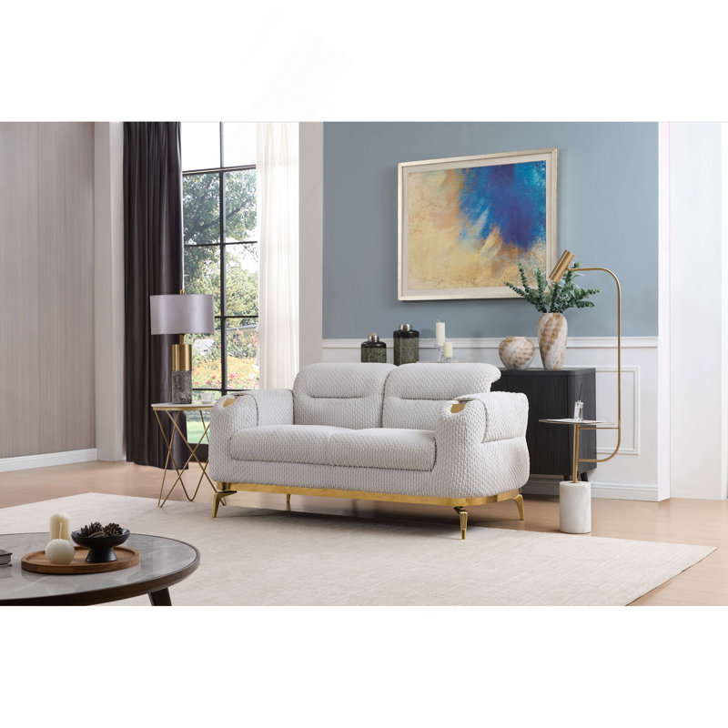 Causeuse Zoe de style moderne faite de bois et d'accents dorés en gris, Gris