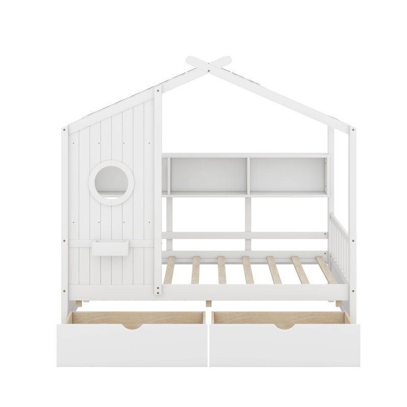 Lit simple avec tiroirs, Blanc