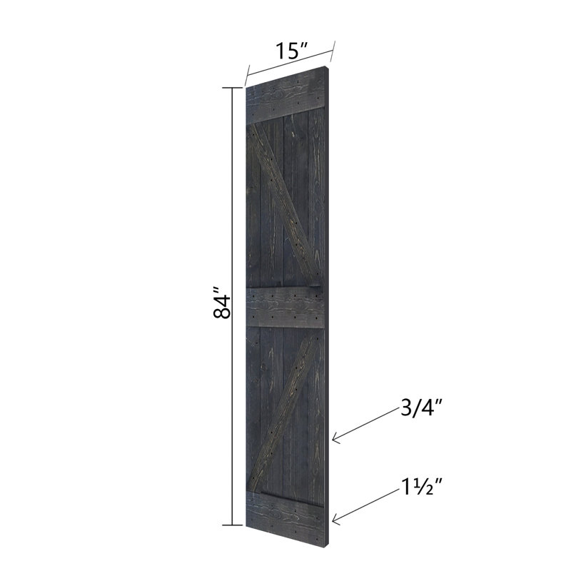 Porte de grange double pliante en bois massif de style K avec ensemble de quincaillerie - Assemblage requis, 60 po x 84 po