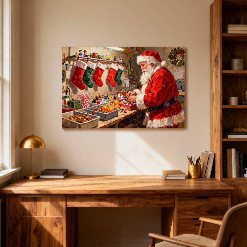 Scène de Noël de Noël père Noël atelier, H 12 po x l 18 po