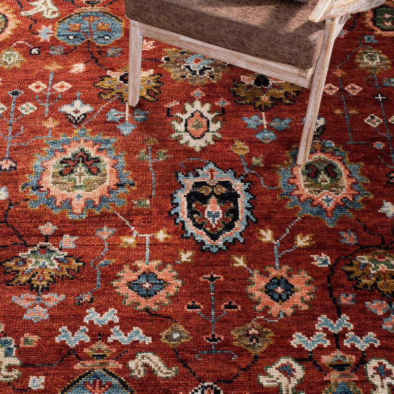 Southwestern Hand-Knotted Wool Red / Blue Area Rug, Rectangle 10' x 14'