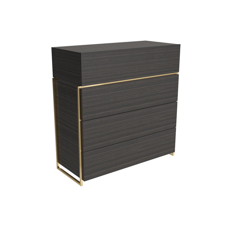 Euclid Solid Wood 93cm W 4 - Drawer Chest of Drawers, Brass Brushed