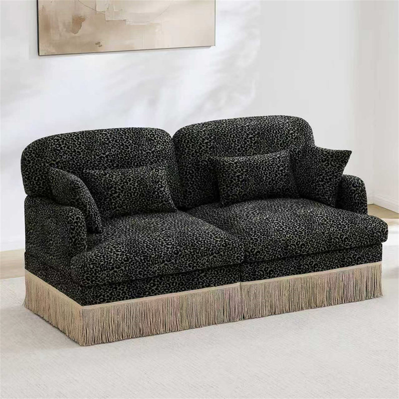 Canapé Comfy Chenille Leopard, H 34,6 po x l 69,2 po x P 33 po, Vert / noir