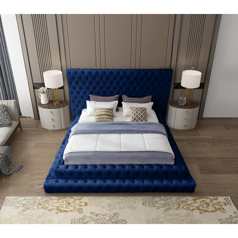 Lit en velours Dymphia Revel, Velours marine, Grand