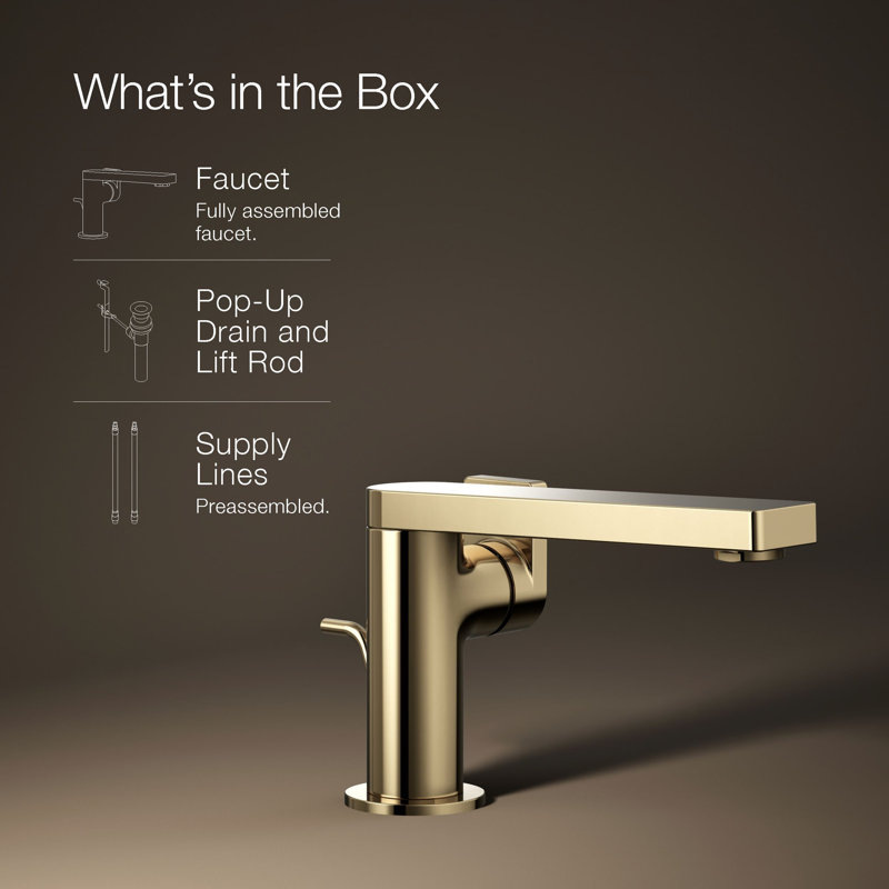 Composed Single-Handle Bathroom Faucet with Drain Assembly, Vibrant French Gold