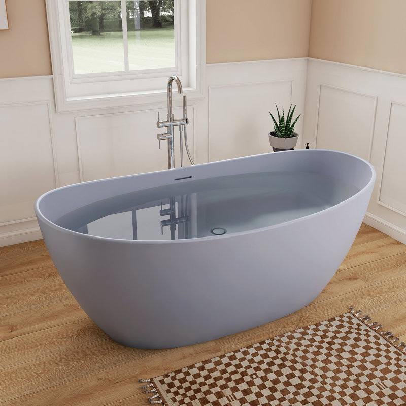 Fslefay 65'' Freestanding Bathtub Solid Surface Deep Soaking Tubs, Light Gray
