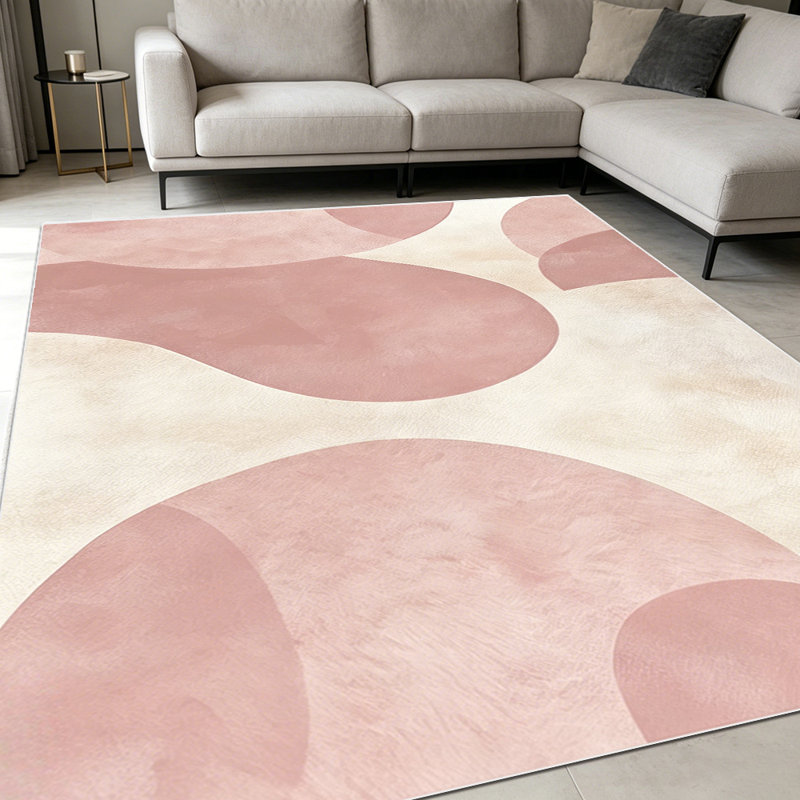 1PC dusty pink soft watercolor abstract geometric teardrop pattern area rugs for Living Room, Soft and Comfortable, Suitable for all seasons, easy-to-maintain, machine washable Indoor floor mat, Under Table Farmhouse suitable for dining table,