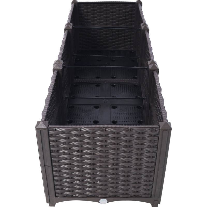 Boîtes à fleurs surélevées en plastique avec arrosage automatique pour légumes, fleurs, herbes, 47,2 po de longueur, 15,7 po de largeur, 14,7 po de hauteur, brun, matériau PP, jardin facile à assembler d'herbes et de plantes grasses,