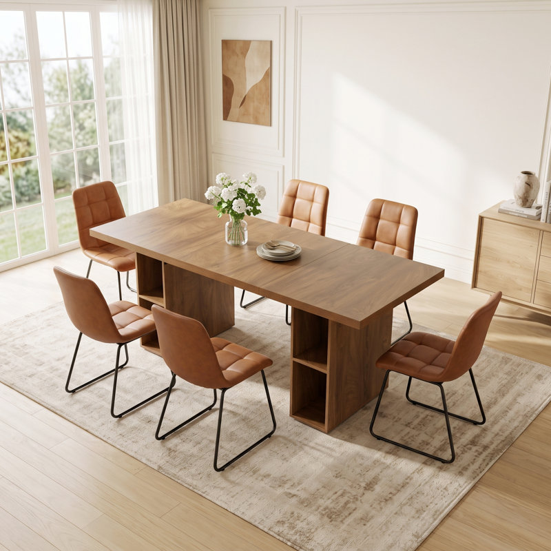 70.8" Rectangular Oak Grain MDF Dining Table, Heavy Duty Dining Table with Open Side Storage Shelves for Dining Room, Kitchen & Living Room