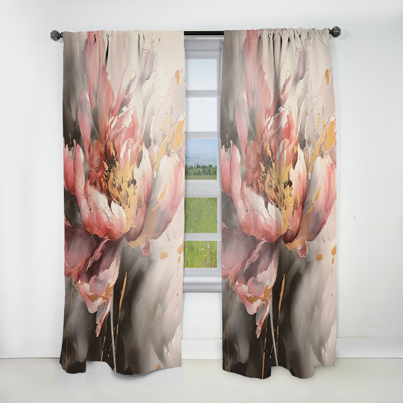 Emanuele - Enchanted Pink Gold Peony Flower II - Modern Velvet Curtain - Room Darkening - 1 panel, 52" W x 108" L