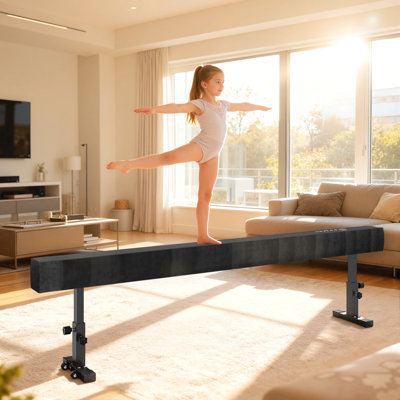 Adjustable Balance Beam Gymnastics Beam with Wheels for 6+ Years
