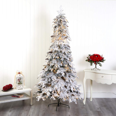  Montana Flocked Down Swept Spruce Artificial Christmas Tree with Pinecones and LED Lights