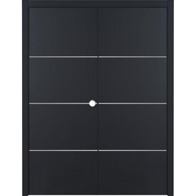 Glam G-Pro 009 Porte intérieure double en stratifié noir doux pré-suspendu 60 po x 80 po