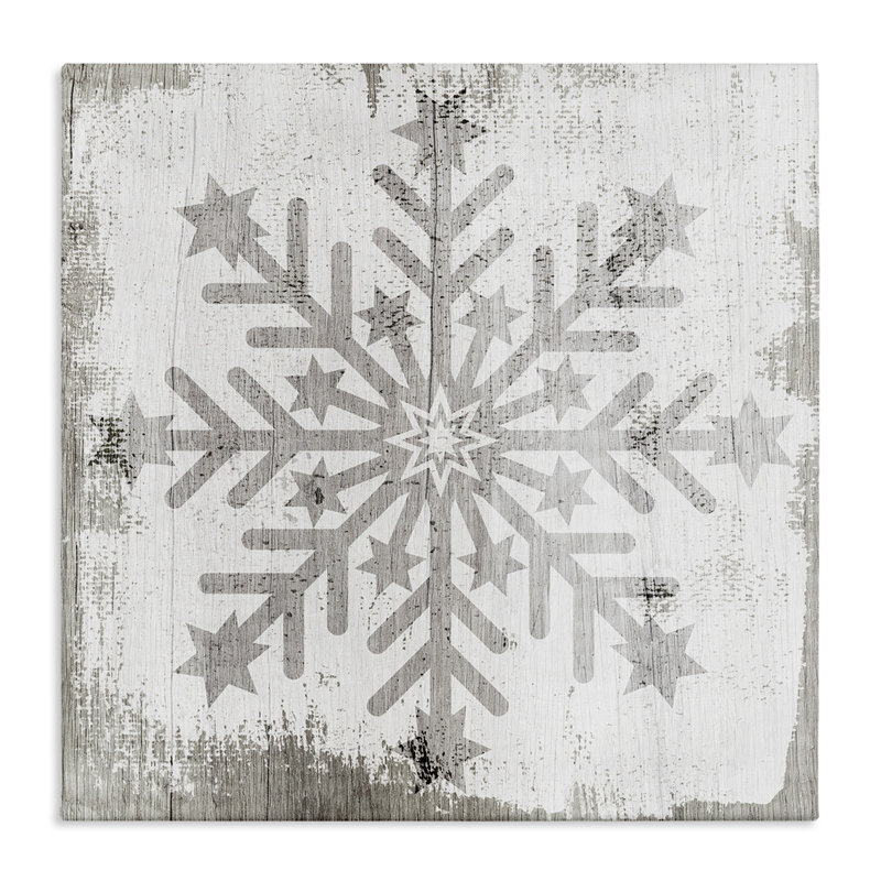 Winter Snowflake Weathered Pattern Off-White Canvas Wall Art