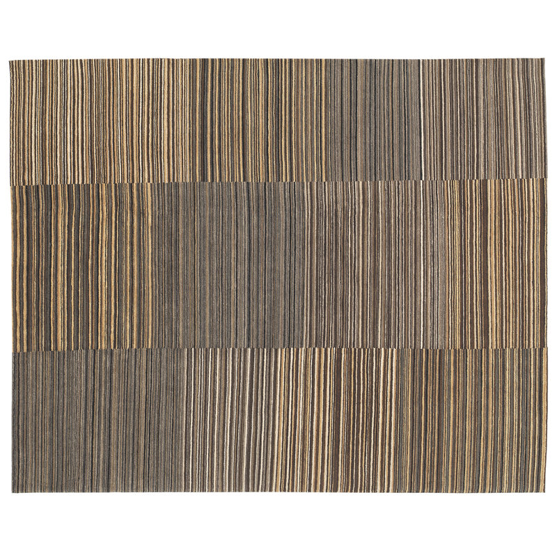 Spectrum Striped Hand-Knotted Wool Brown/Gray Area Rug, Rectangle 8' x 10', Brown/Gray