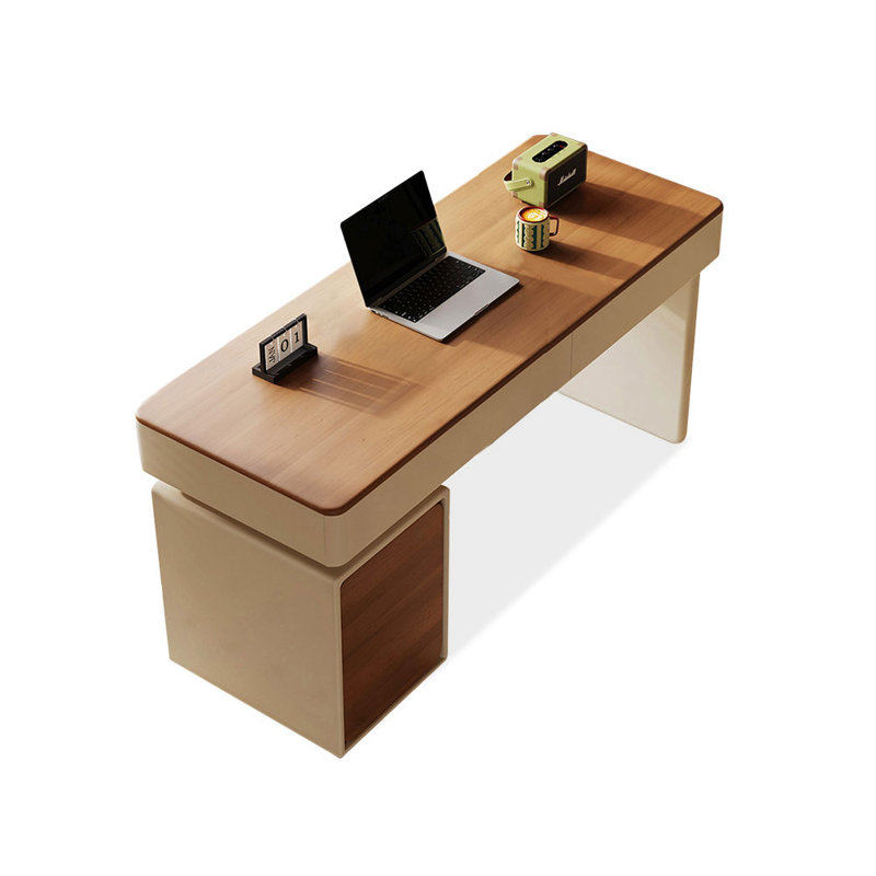 Bureau rectangulaire à 2 tiroirs en bois manufacturé brun noisette + blanc crème, H 29,53 po x l 70,87 po x P 23,62 po