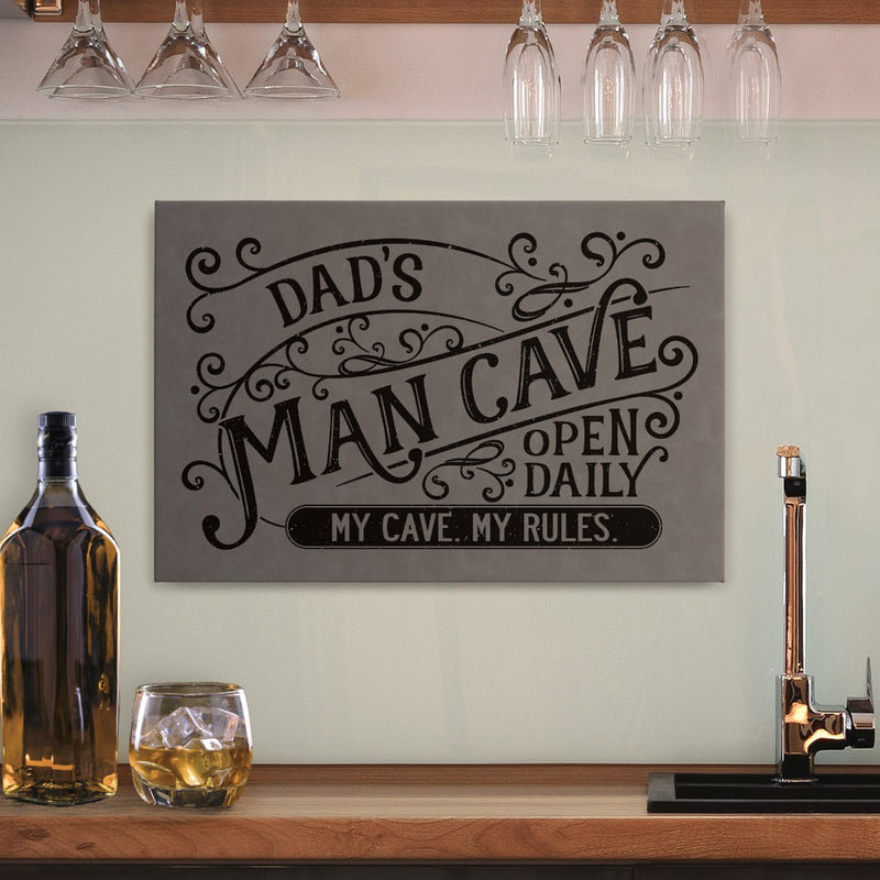 Man Cave 12x18 Gray Leather Personalized Canvas