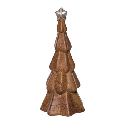 Arbre en bois de dolomite avec étoile argentée, objets décoratifs, brun, céramique, plateau de table, salon, Noël, décoration de Noël