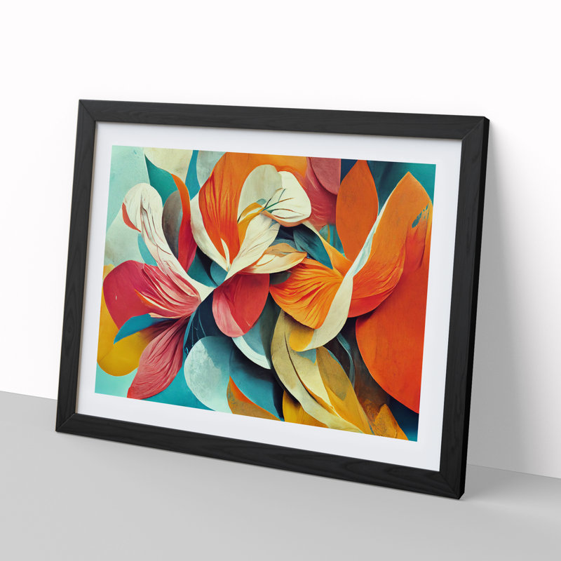 Floral - Single Picture Frame Print, 46cm H x 64cm W x 2cm D, Black