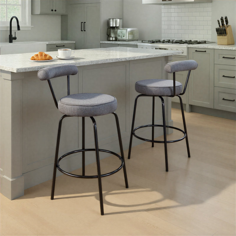  Kayson 25.5" Swivel Fabric Upholstered Counter Stools, Charcoal/Black