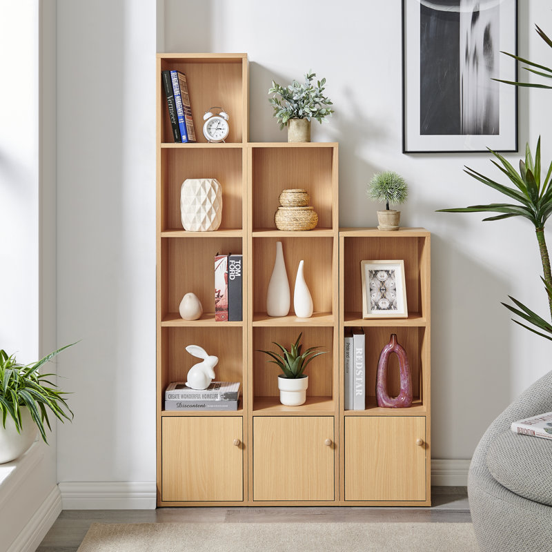 Ensemble de bibliothèque modulaire 3 pièces avec rangement Antonino, Beige