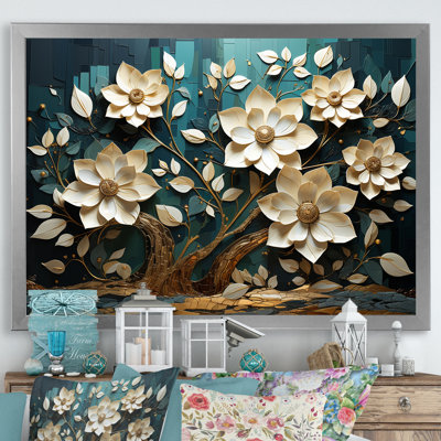 Blanc et bleu, charmante fleur printanière, art mural I