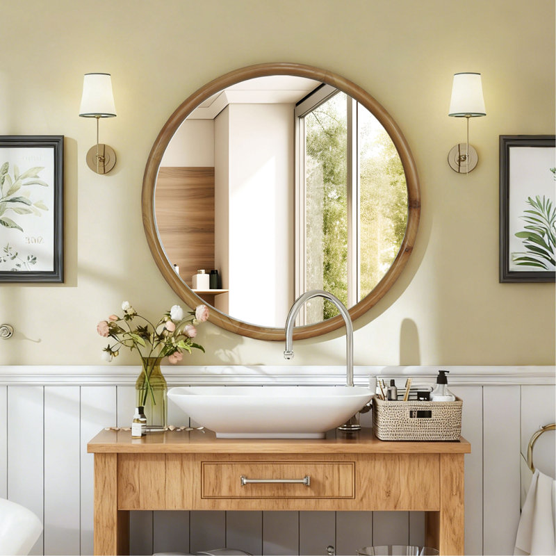 Miroir d'appoint mural et en bois naturel de style moderne Mid-Century pour un usage domestique