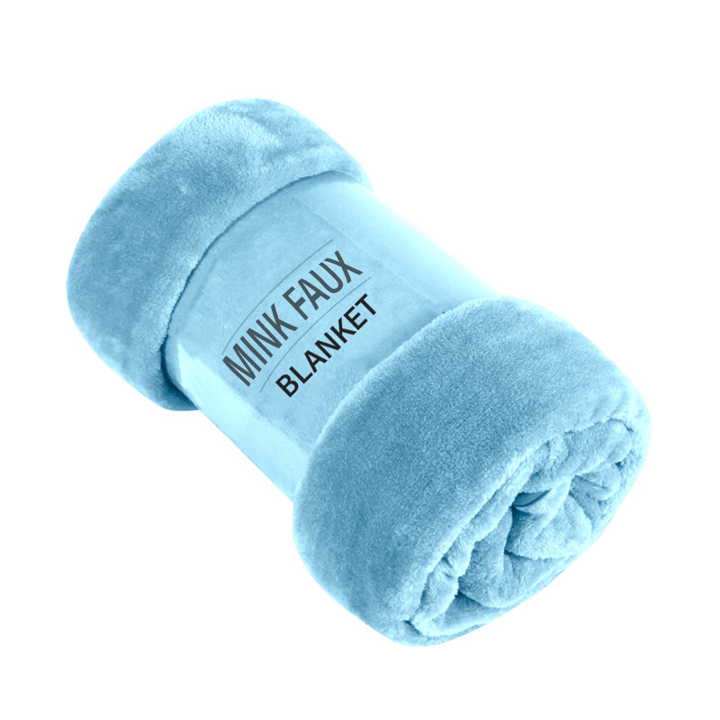Reversible Faux Fur Mink Fleece Blanket Throw - Ultra Soft Plush Luxury Sofa & Bed Throw, Warm Light, Light Blue