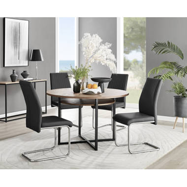 Furniture box novara black leg 120cm round glass dining table and 6 grey  milan black leg chairs £367.99