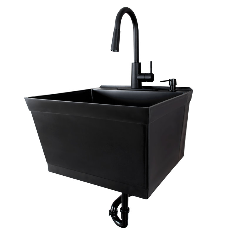 Évier à lessive mural L 23 po x l 24 po avec robinet, Noir