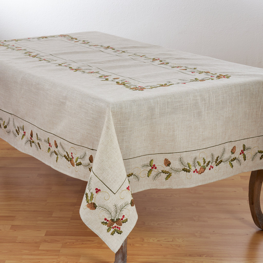 Joyeuses Fêtes Floral Christmas Tablecloth Saro 
