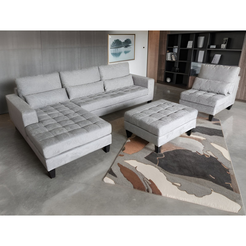Begraj Upholstered L-Shaped Sectional, Left Hand Facing, Light Gray Microfiber/Microsuede