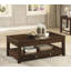 Table basse contemporaine à plateau relevable avec tiroir et tablette en bois de cerisier foncé 1 pièce
